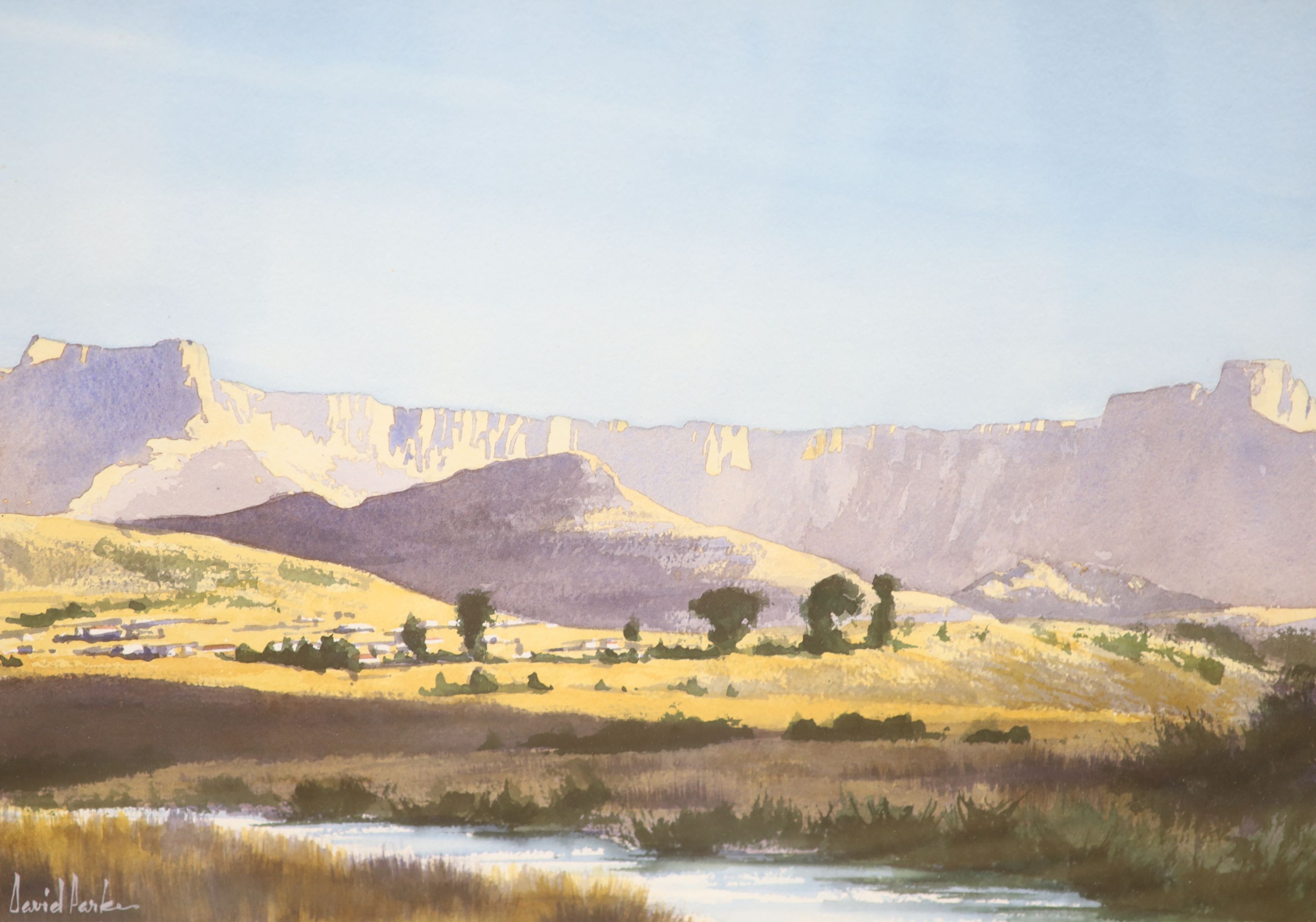 David Parkes, watercolour, Amphitheatre, Natal, Drakensberg, signed, 33 x 46cm